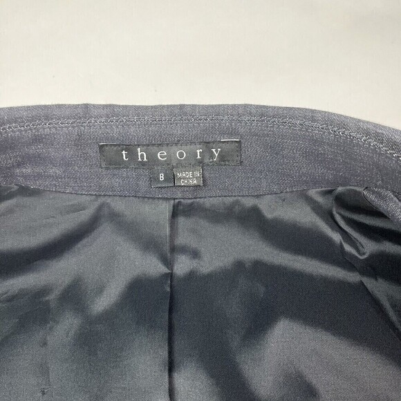 Theory Double Breasted Darlin Turning Blazer size 8 Jacket Navy Blue stretch - Picture 8 of 12